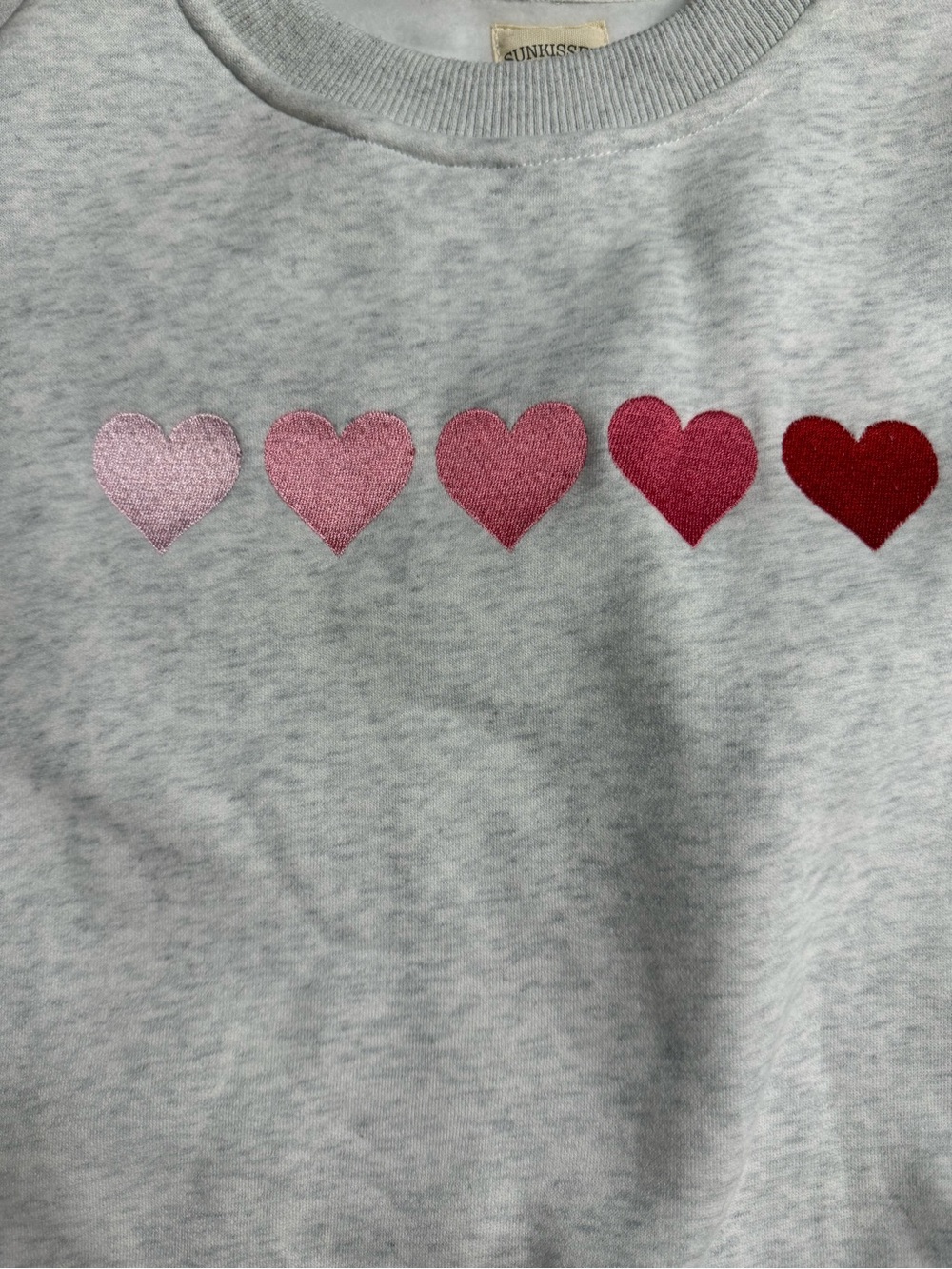Sun-kissed Coconut Gray Crewneck Sweatshirt with Embroidered Hearts - Picture 4 of 8
